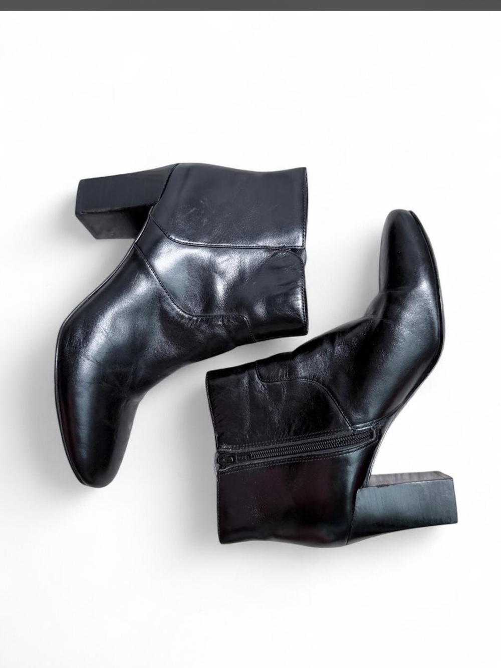 Nine West Black Leather Ankle Booties with Block Heel 9